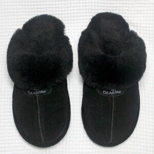 BearPaw Black Loki II Real Sheepskin Cow Suede Wool Indoor / Outdoor Slipper 6